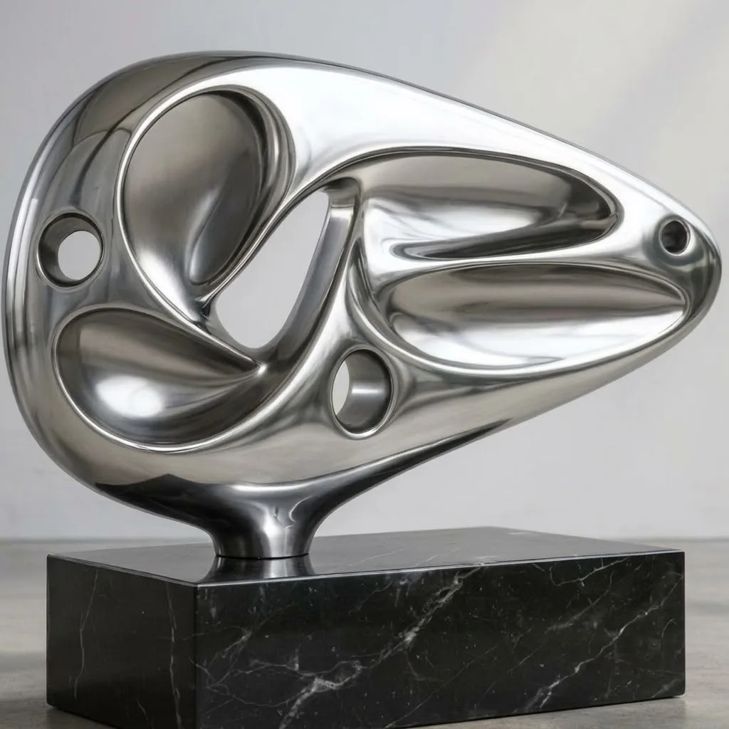 Fusion — Escultura. Alumínio aeronáutico · base em granito preto absoluto. Roberto Claussen.