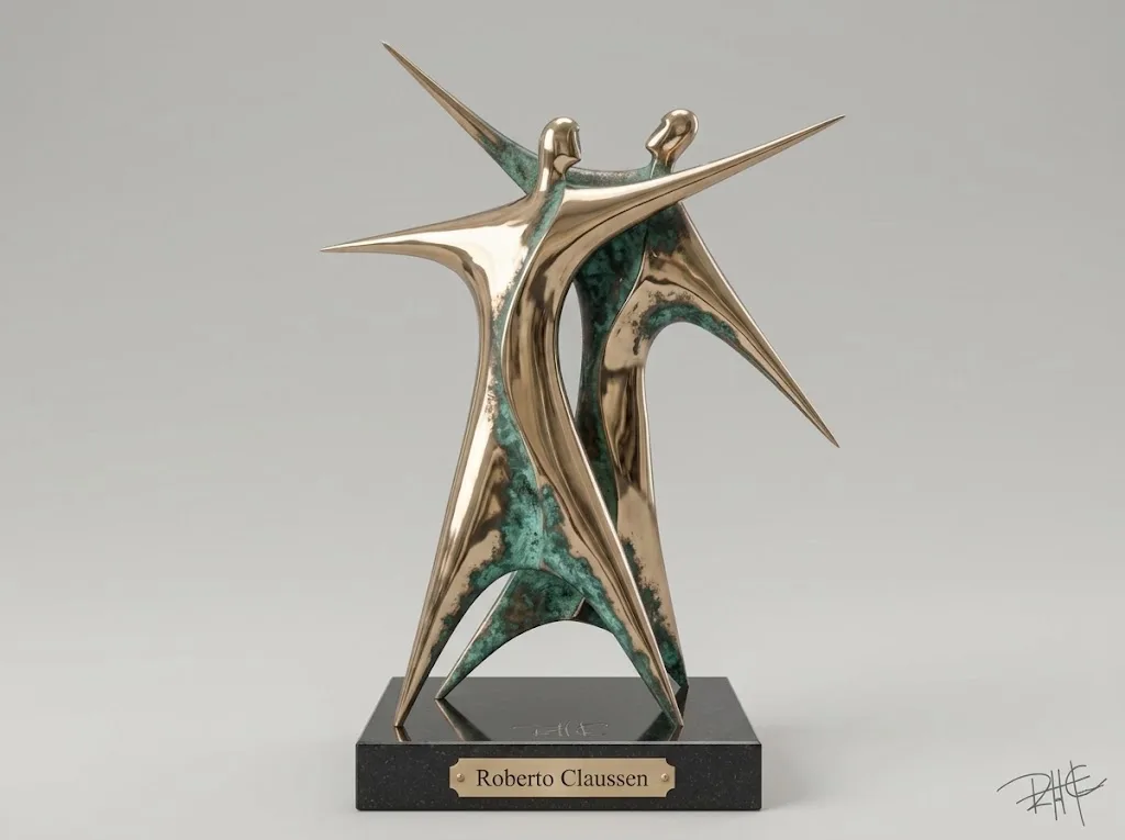 Dança das Estrelas — Escultura. Bronze ·  base em granito preto absoluto. Roberto Claussen.