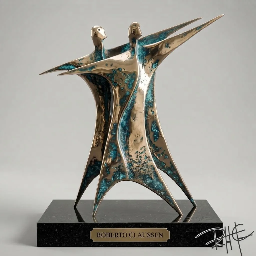 Voo a Dois — Escultura. Bronze  ·  base em granito preto absoluto. Roberto Claussen.